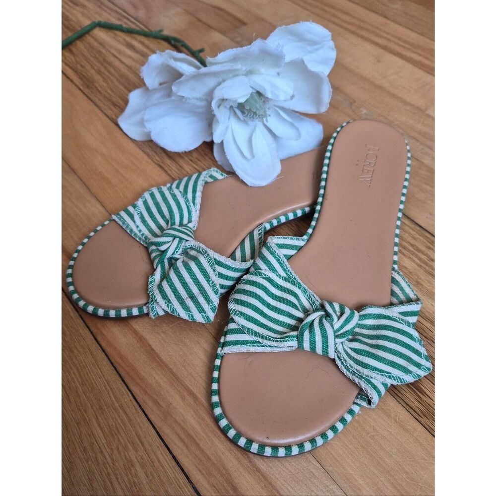 J.Crew Green and White Striped Bow Slide Sandals - Picture 2 of 8